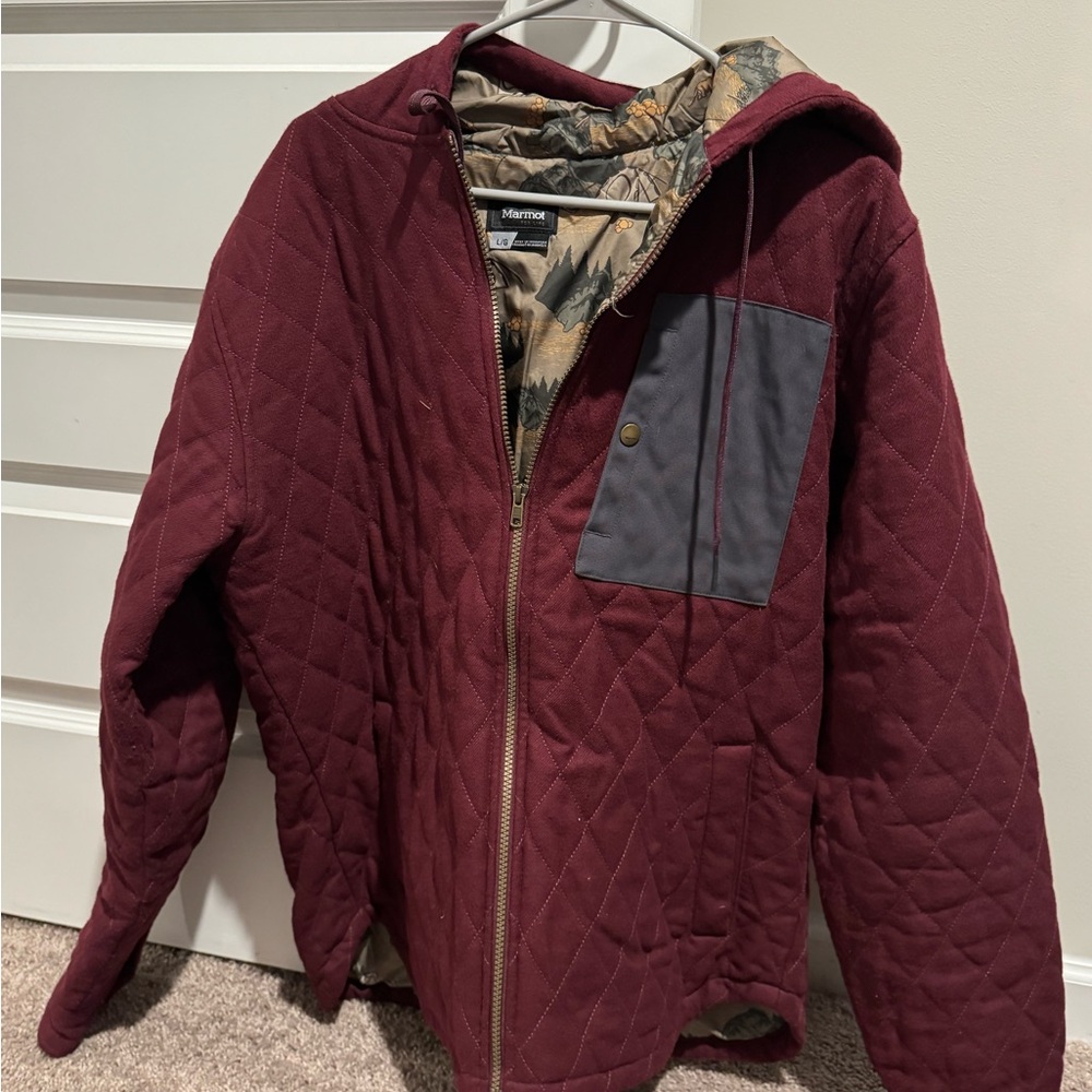 Marmot Burgundy Quilted Jacket with Charcoal Pocket